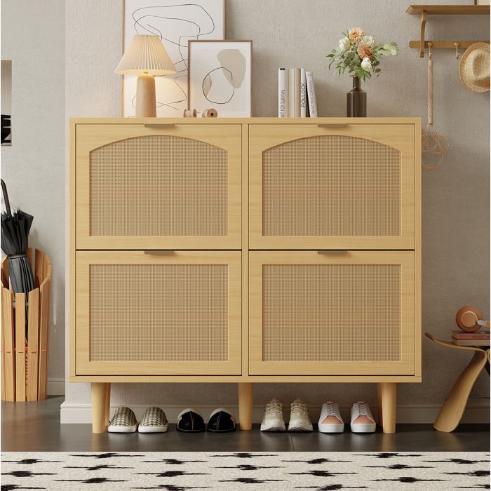 VUENOR Meuble à chaussures 100 x 25 x 90 cm chêne clair – 4 tiroirs à rabat sans matelas