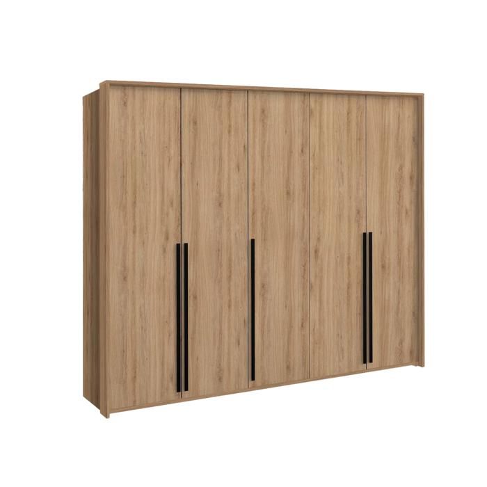 Armoire-penderie - 3XE LIVING - STOLAR GENUA - Chêne sauvage - 5 portes - 9 étagères