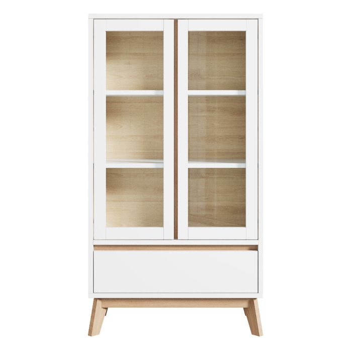 Buffet de cuisine blanc et bois avec étagères réglables meuble de rangement compact pour cuisine salle à manger et salon