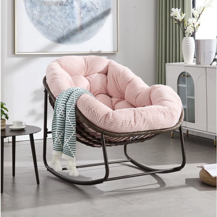 Fauteuil suspendu en rotin synthétique 1 place avec coussin - BEAUNIV - structure en acier extérieur/intérieur rose