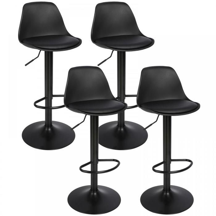 ViYi. Lot de 4.Tabouret de bar Reglables (83-103cm) - Chaise De Bar Pivotante À 360° - Pour Bars.Réceptions.Cuisines - Noir