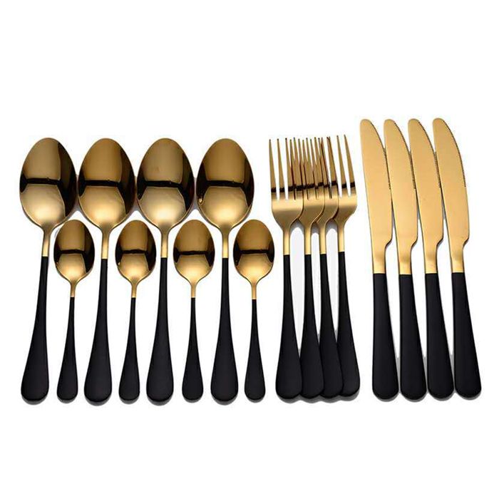 Menagere black gold - Lazozo - 4 sets--couverts en acier inoxydable pour cuisine 16 pièces ustensiles de table noirs or avec f