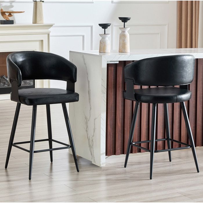 COVREO Lot de 2 chaises de bar noires en similicuir PU avec accoudoirs et pieds métal