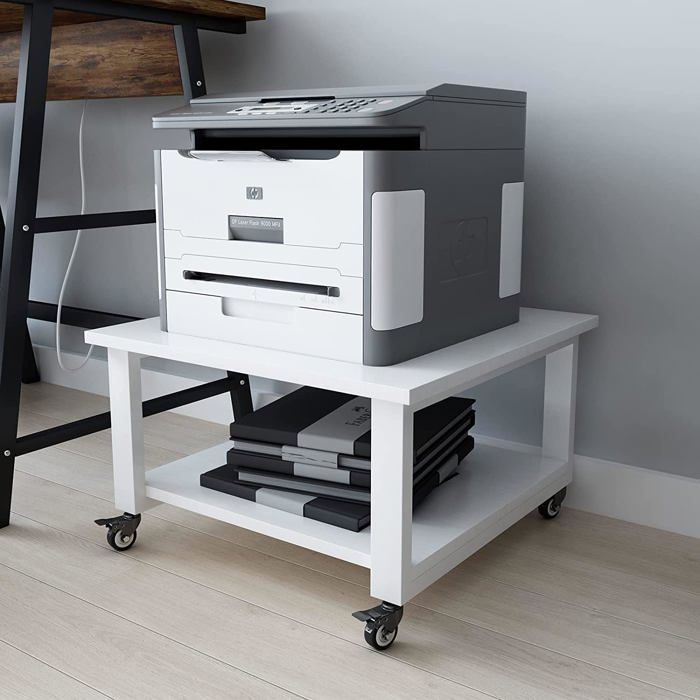 Support D’Imprimante À 2 Niveaux Sur Roulettes Meuble Mobile De Rangement Table Roulante Pour Bureau Et Maison Pour Imprimante