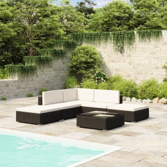 mobilier de jardin 6 pcs avec coussins canapés de jardin sofa de patio salon de jardin meuble d'extérieur terrasse résine tressée