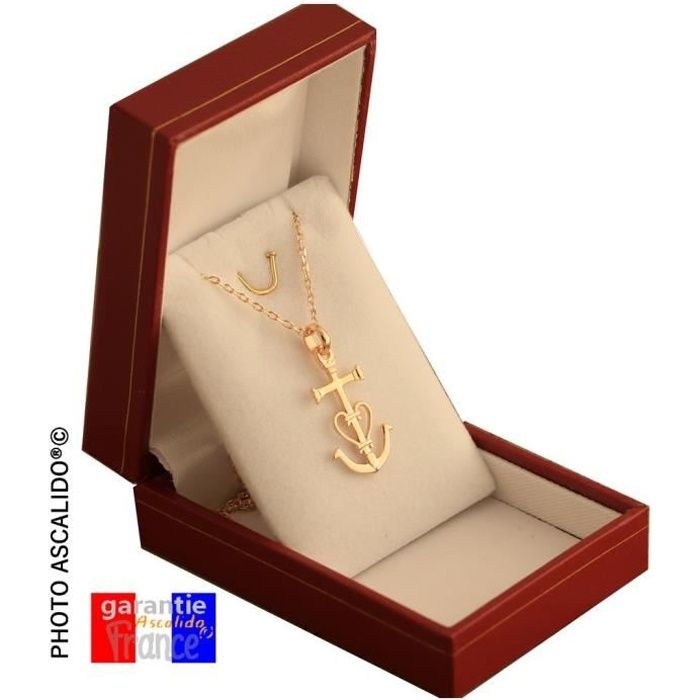 collier pendentif petite croix de camargue  ancre des saintes marie de la mer en vrai plaqué or et chaine en 50cm dans sa boite