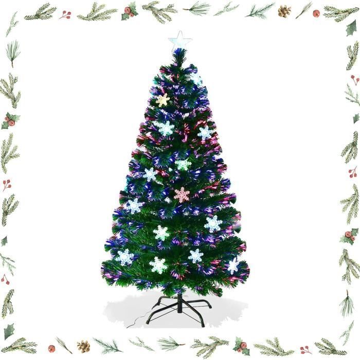 Sapin De Noël Artificiel Fibre Optique Avec Socle, 15 Flocons De Neige