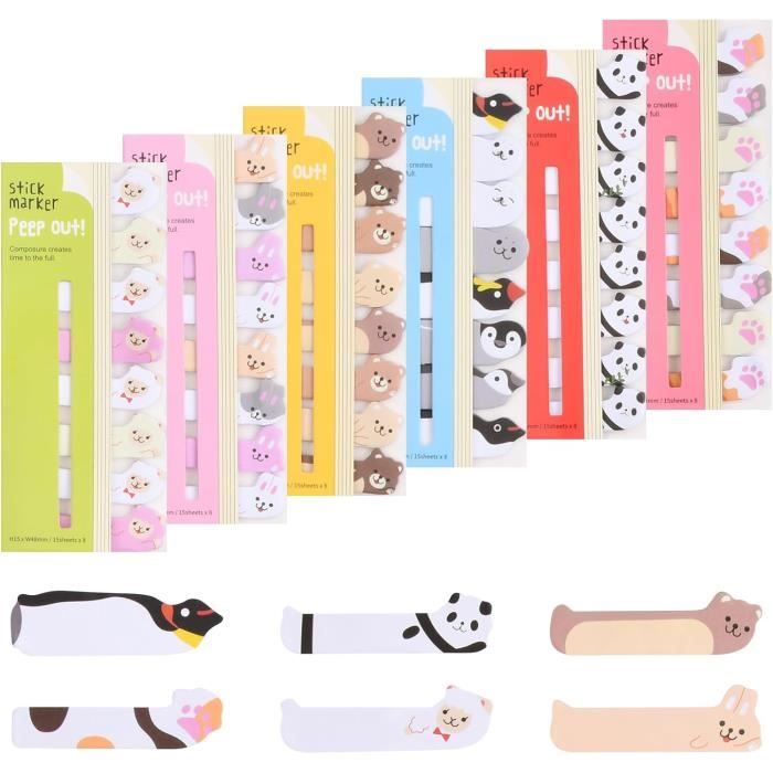 Lot De 180 Feuilles De Notes Autocollantes Animaux Mini Notes Adhésives
