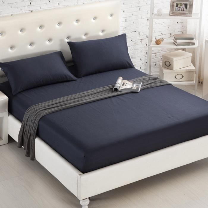 Drap Housse Bonnets 20 Cm Pour Matelas Epais Polyester Bleu Mmarine 150x200cm Avec Deux Oreillers Achat Vente Drap Housse Cdiscount