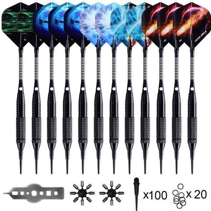 Set De Fléchettes à Pointe Souple - 12 Fléchettes, 100 Embouts, 24 Ailes - Pour Cible électronique - Sécurisé Et Durable