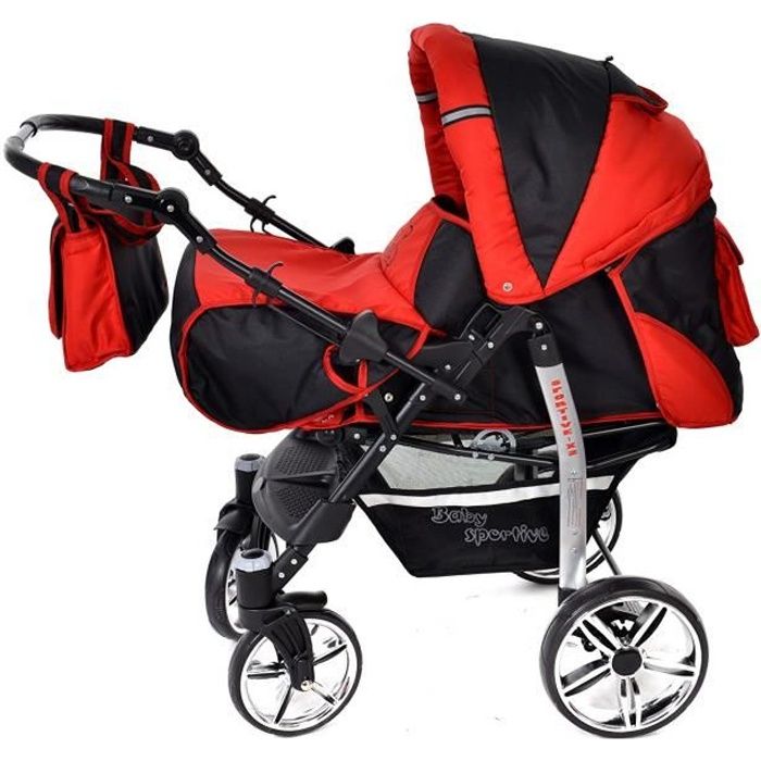 Noir avec Rouge Poussette Landau 3en1 avec siege auto ROUES PIVOTANTES Cdiscount Puericulture Eveil bebe