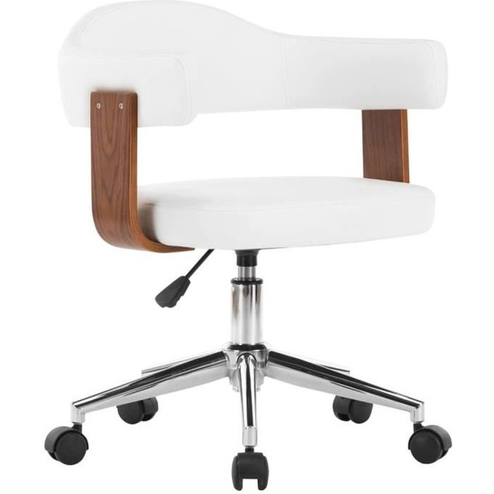 mmcz® chaise de salon scandinave - fauteuil de bureau pivotante - chaise de bureau blanc - bois courbé et similicuir ❤4197
