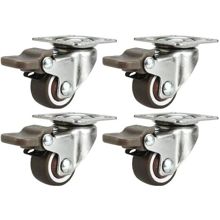 4 Roulettes Caoutchouc 360° Avec Frein - Pour Meubles, Lit Bébé, Chariot - 47x74mm - Silencieuses