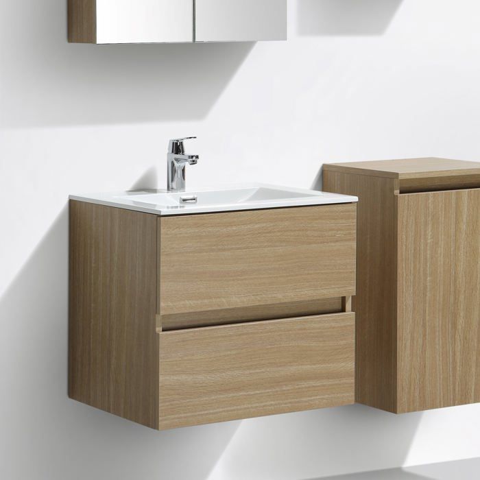 Meuble Salle De Bain Design Simple Vasque Siena Largeur 60 Cm Chene Clair Texture Beige Cdiscount Maison