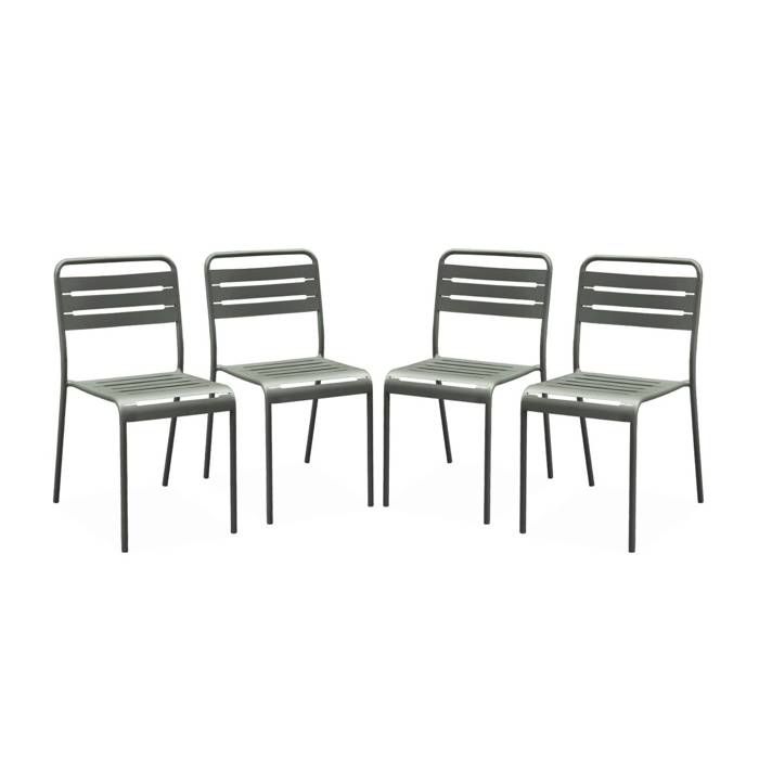 Lot de 4 chaises de jardin acier. 4 places. kaki. Amelia. L44 x P52 x H79cm Lot de 4 chaises de jardin acier. 4 places. kaki. Amelia. L44 x P52 x H79cm