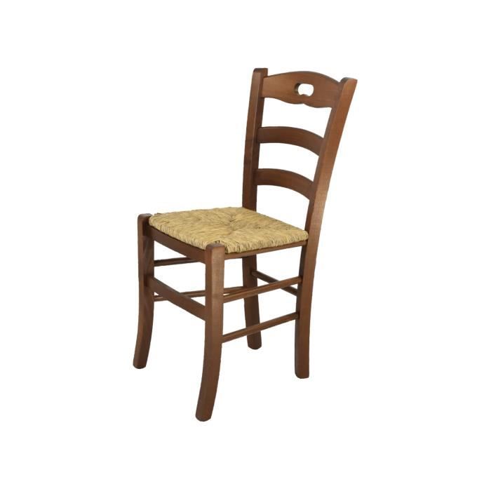 Tommychairs - Chaise cuisine SAVOIE robuste structure en bois de hêtre peindré en couleur noyer et assise en paille