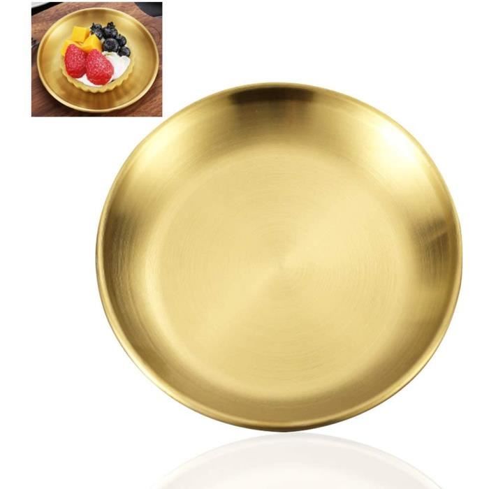 17cm Ltsbaed Plats Ronds en Acier Inoxydable Décoratif Doré Rond Plateau de Service en Acier Inoxydable Plat de Présentation Assiettes Ronds Camping Gâteaux pour Cuisine de Présentation 2 Pièces
