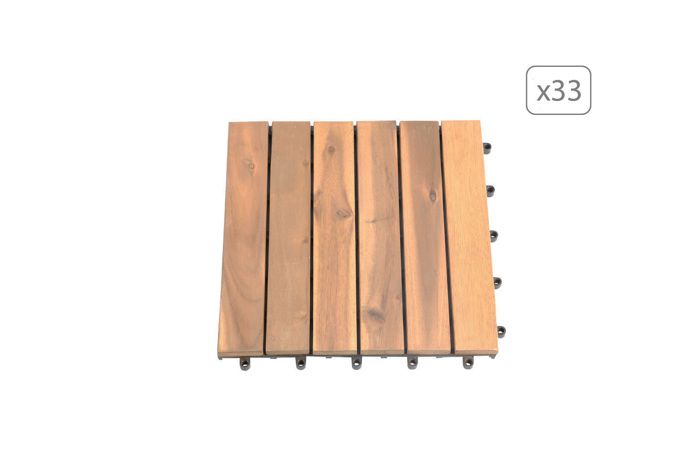 Lot de 33 dalles bois d'acacia 30x30 cm format droit finition huilée