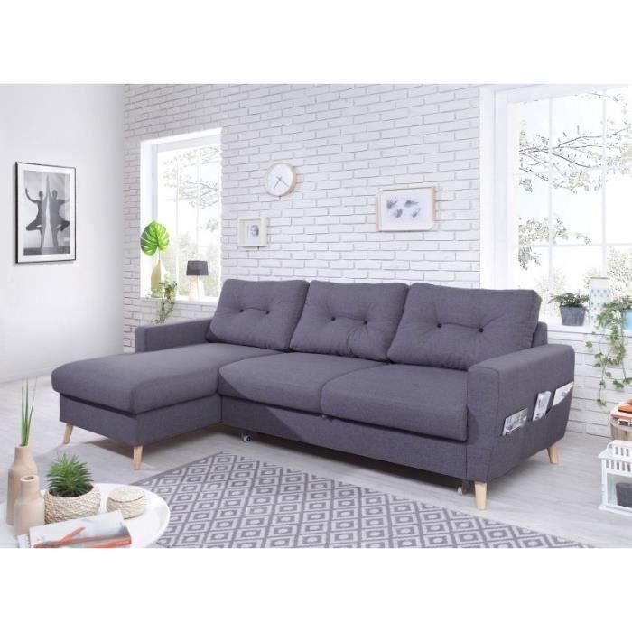 Oslo Canape D Angle Gauche Convertible Gris Fonce