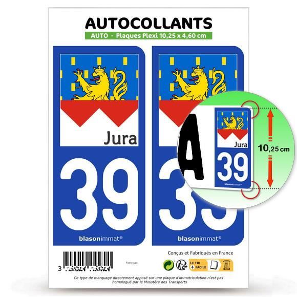 2 Autocollants plaque immatriculation Auto 39 Jura Drapé Cdiscount Auto