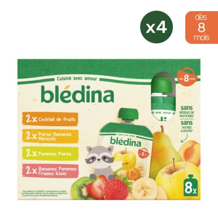 32 Gourdes Multivariété Fruits 4x(8x90g) Blédina Dès 8 Mois Achat