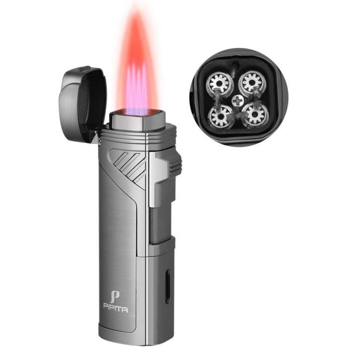 Briquet Turbo 'Eye' - Design Psychédélique Noir Mat - Flamme Réglable Anti-Vent - 7cm - Rechargeable