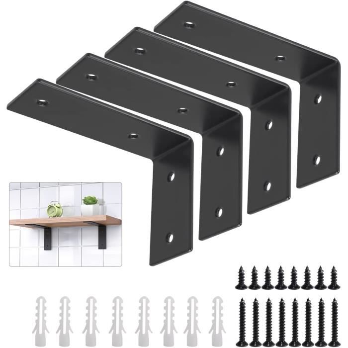 Lot De 4 équerres Murales Métal Noir - Dimensions 250x40x145 Mm - Charge Max 50 Kg - Style Industriel - Neuf