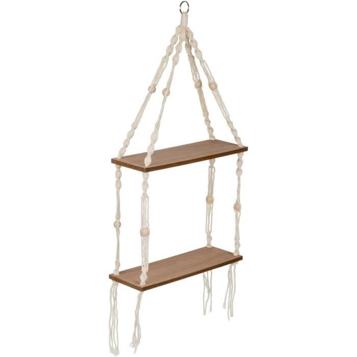 Étagère Murale En Chêne Massif Fait Main - Style Ancien Avec Crochets Laiton Pivotants - 60x20x25 Cm