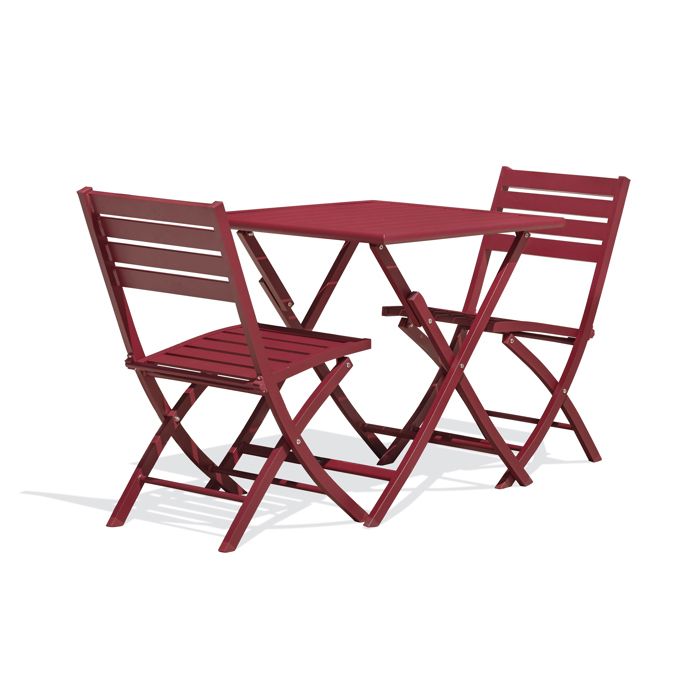 Ensemble repas de jardin carré 2 places en aluminium - Rouge carmin - MARIUS Ensemble repas de jardin carré 2 places en aluminium - Rouge carmin - MARIUS