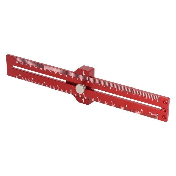 Règle De Traçage Coulissante En Métal Rouge - 330 Mm Avec Butée Réglable - Pour Menuisiers, Bricoleurs
