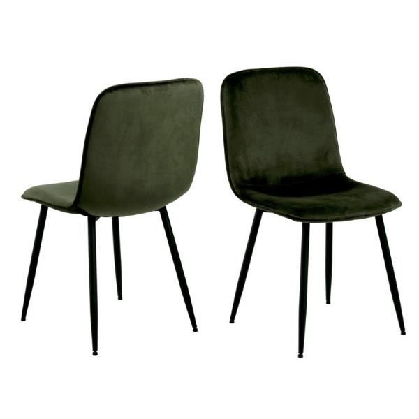 ensemble de 4 chaises de salle à manger - emob - delam - tissu vert - pieds en métal thermolaqué noir
