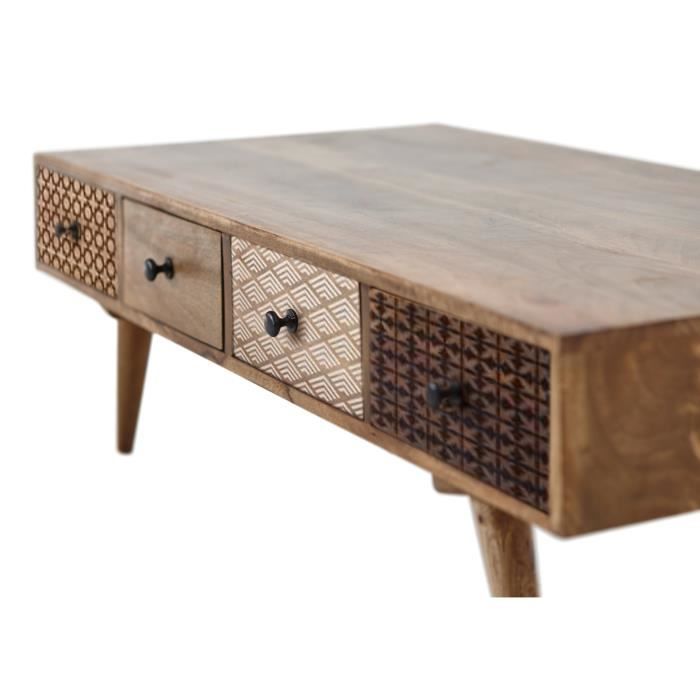table basse - emob - rogier - 8 tiroirs - bois massif - motifs vintage