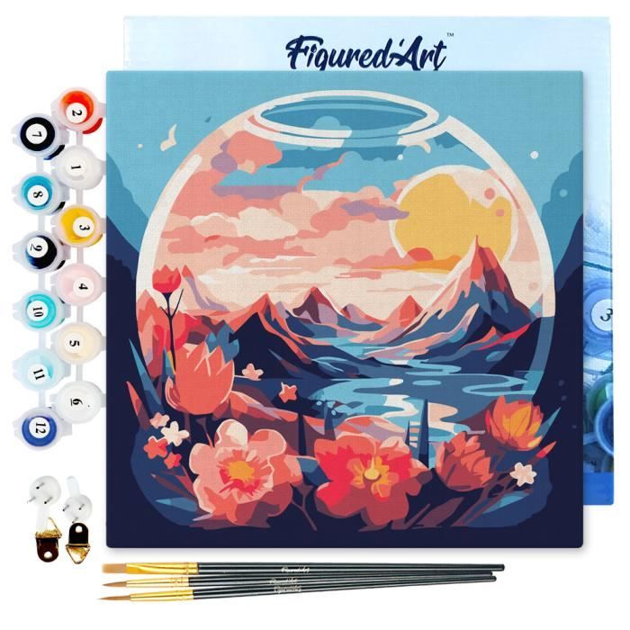 Mini Peinture par Numéros Figured'Art 20x20cm avec cadre Montagnes et ...