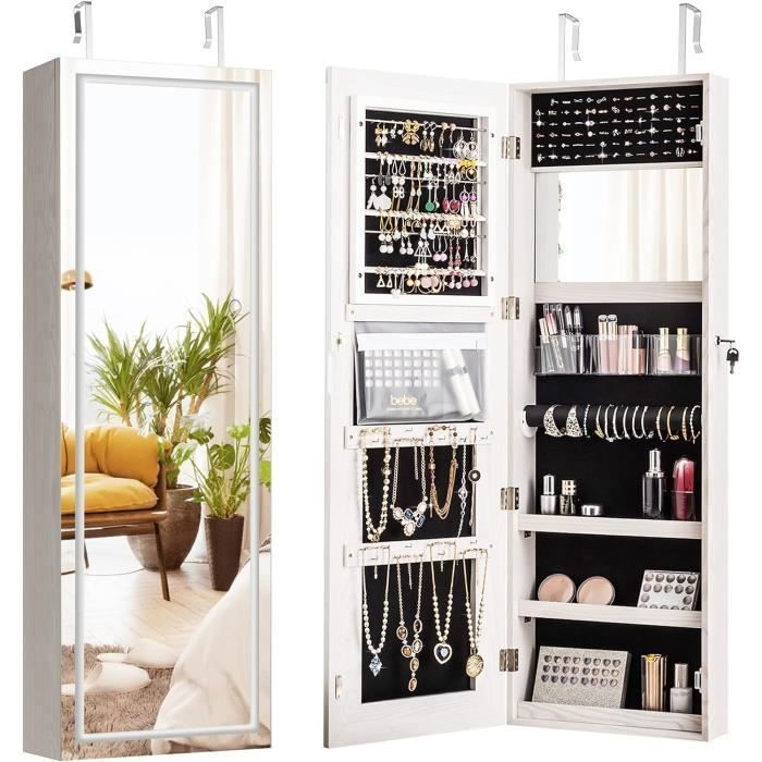 GOPLUS Armoire à Bijoux Murale avec Miroir sans Cadre LED Écran Tactile avec Étagère de Rangement Serrure Miroir Intérieur Blanc