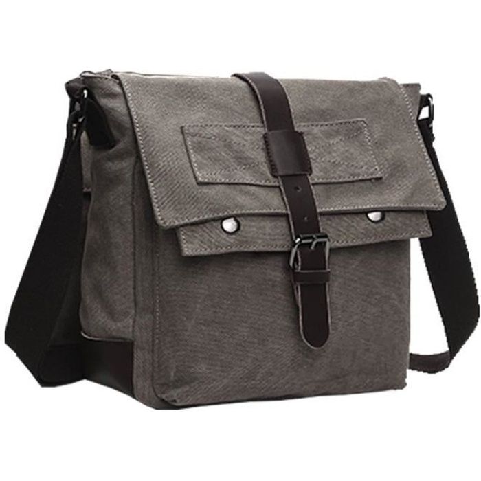 Kasgo Sac Bandoulière Homme Vintage Toile - Sacoche Ordinateur 15.6" Imperméable Gris