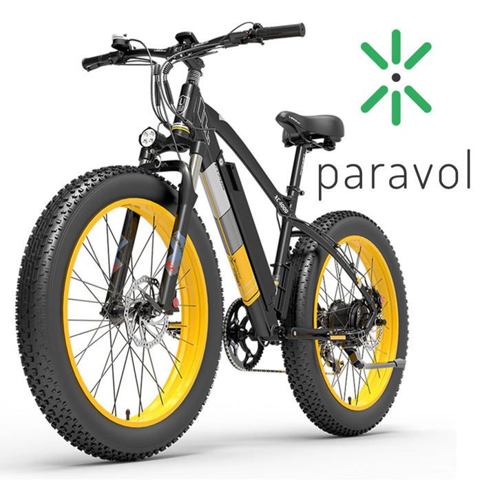 LANKELEISI XC4000 Vélo de montagne électrique — Moteur 1 000 W — Batterie 17,5 Ah — Pneus larges 26 x 4,0 — 7 vitesses—jaune