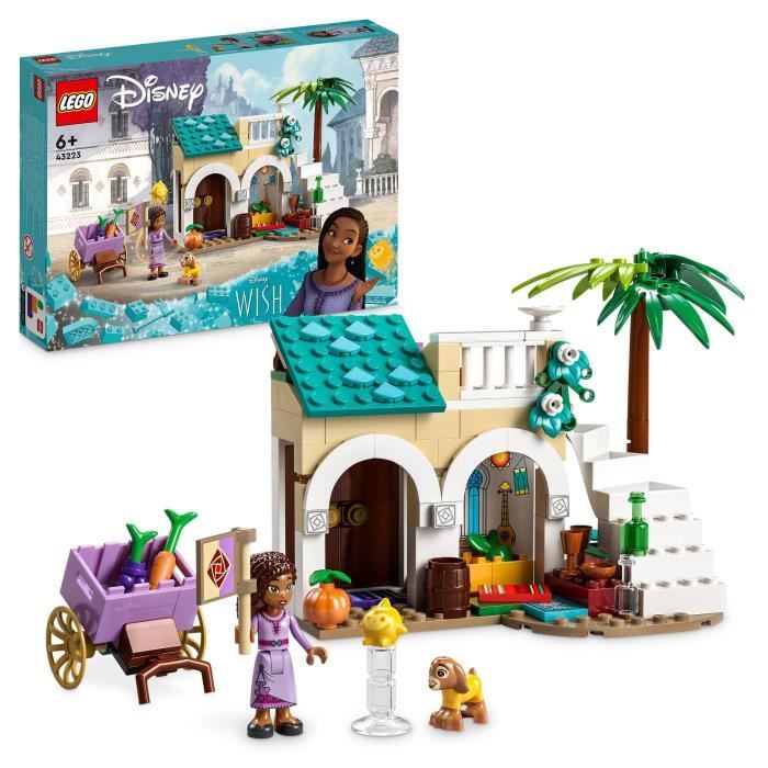 lego® disney wish 43223 asha dans la ville de rosas, avec poupée asha, jouet de chèvre valentino et figurine star, film wish