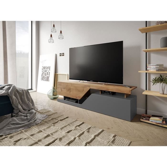 Meuble TV nesezi - bois et gris - 160 cm - style industriel