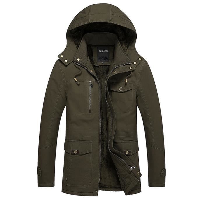 Veste Homme Hiver Chaud Manteau Homme Hiver Long Veste Homme Polaire Grande  Taille Blouson Homme Printemps Blouson Vintage Homme Veste Chaleur Manteau  À Capuche En Coton Épais En Velours Avec Poches 