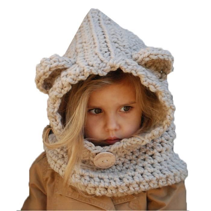 Cagoule Enfant Bebe Tricote Bonnet Capuche Cache Cou Oreille Ours Deguisement Beige Cdiscount Pret A Porter