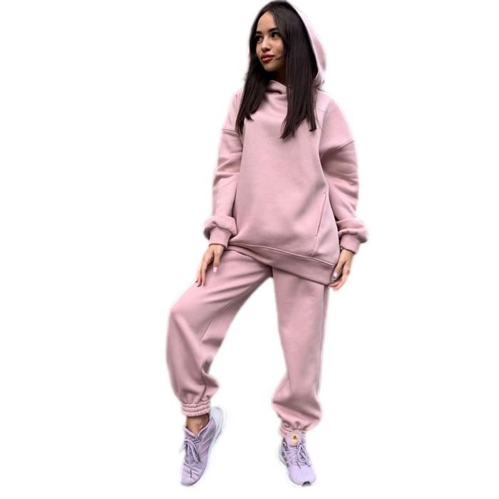 Ensemble Jogging Femme Rose Sweat a Capuche et Pantalon de Survetement Couleur Unie Yoga Fitness Rose Cdiscount Sport