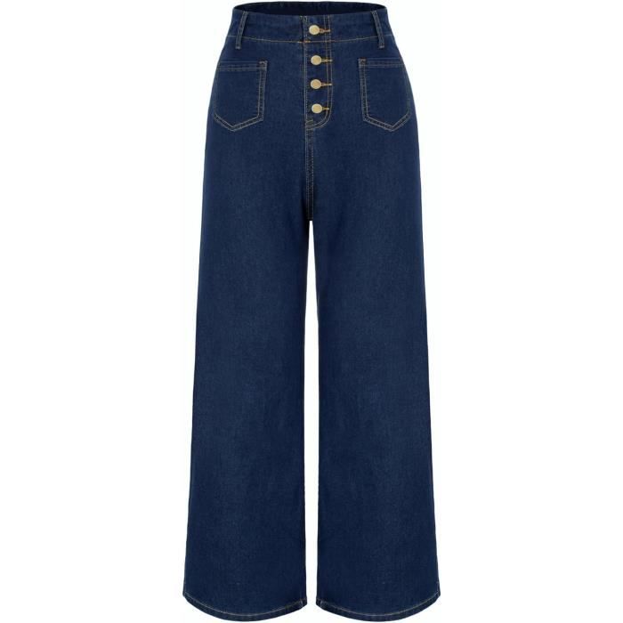 Pantalon large femme AUTREMENT Taille haute Bleu fonce Bleu Cdiscount Pret a Porter
