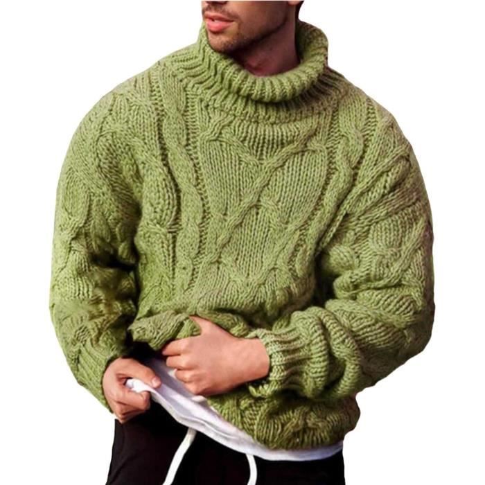 Pull Homme CHANDAIL Col Roule Hiver Chaud Coton Vert