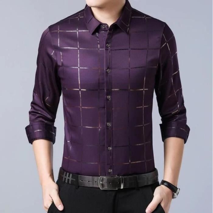 Chemise à Carreaux Homme Enlision - Manches Longues, Décontractée, Col Contrasté, Poches, Tailles S à 4XL