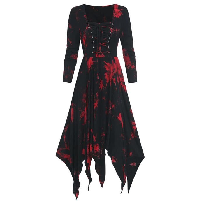 Vetements Robe Femme Grande Taille Imprime Tie Dye Manches Longues A Lacets Robe Gothique Handkerchi Rouge Rouge Achat Vente Robe Bientot Le Black Friday Cdiscount