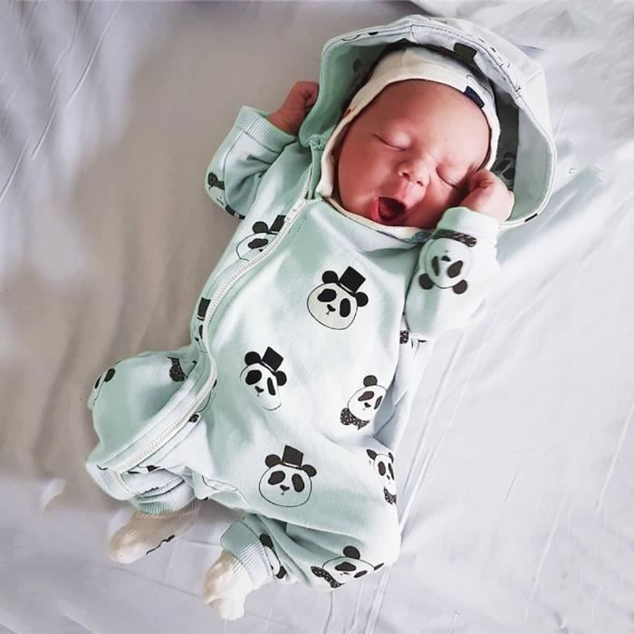 Infantile bebe fille garcon enfant en bas age barboteuse a capuche combinaison dessin anime Panda vetements a glissiere NA132 Vert Cdiscount Pret a Porter
