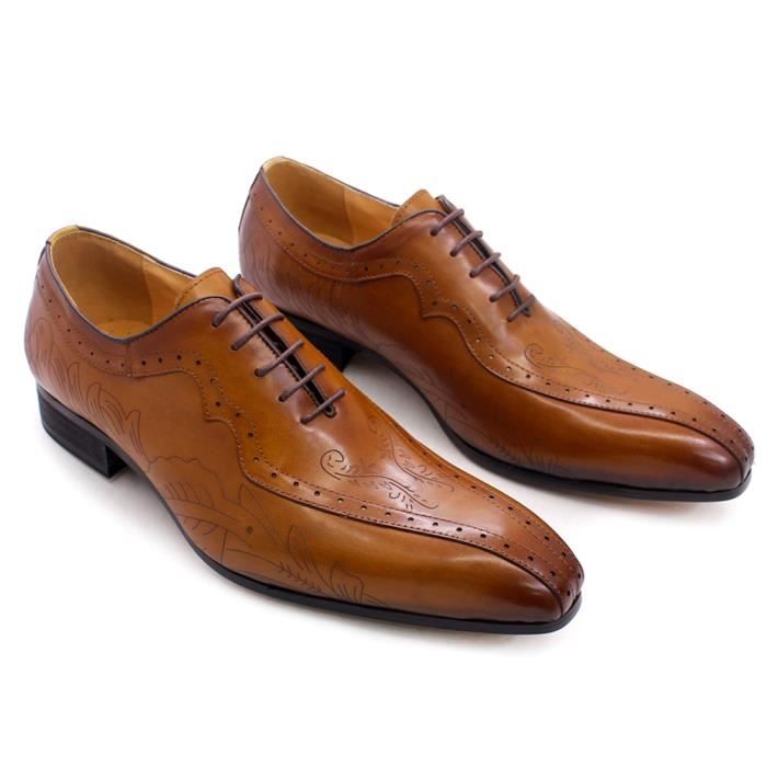 Chaussures Oxford En Cuir Marron Pour Homme - Fait Main, Lacets, Taille 38
