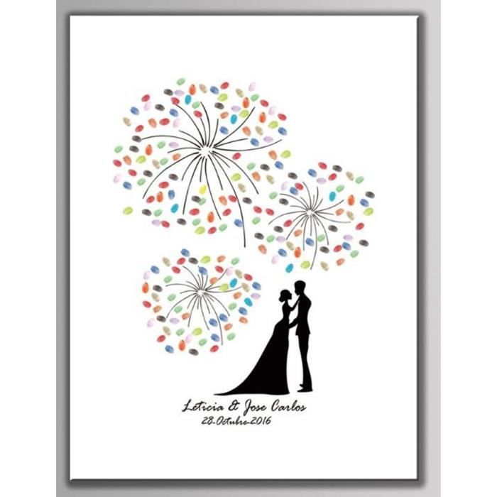 Tableau à empreintes pour les mariages, anniversaires, baptêmes... (Deux cartouches colorées offertes) (60x75 cm)