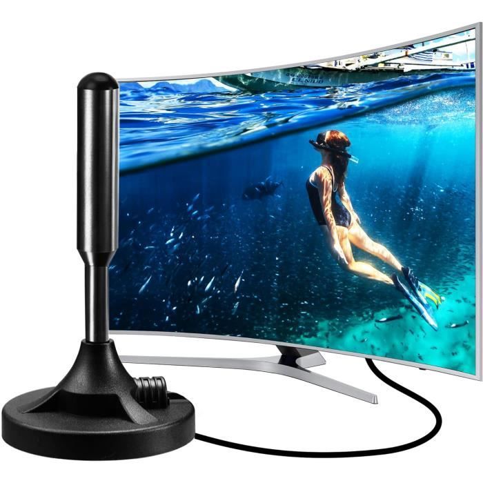 Antenne TV Intérieure HD 4K – Amplifiée 2025, Base Magnétique, Chaînes Gratuites Locales