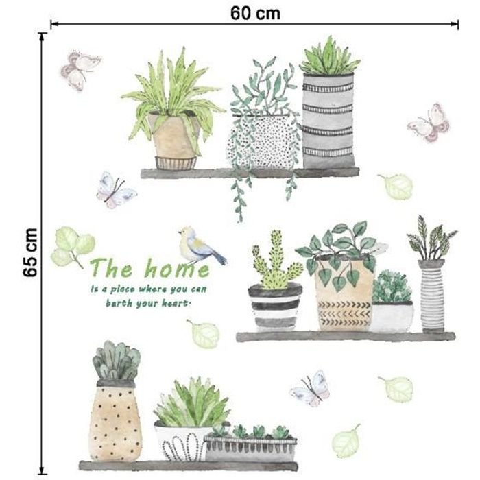 Sticker mural végétale mur arts autocollant plante pot décoration